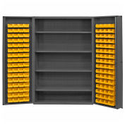 Durham Storage Bin Cabinet DC48-128-4S-95 - 128 Yellow Hook-on Bins, 4 Shelves 48"W x 24"D x 72"H