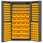 Durham Storage Bin Cabinet DC-BDLP-132-95 - 132 Yellow Hook-on Bins, Deep Door 36"W x 24"D x 72"H