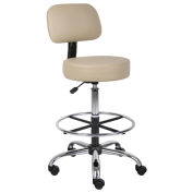 Medical/Drafting Stool with Back Cushion & Footring, Caressoft Vinyl, Beige