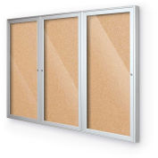 Balt® Outdoor Enclosed Bulletin Board Cabinet,3-Door 72"W x 48"H, Silver Trim, Natural Cork