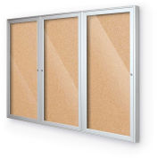 Balt® Indoor Enclosed Bulletin Board - 3 Door - Cork - Silver Aluminum Frame - 96"W x 48"H