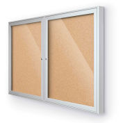 Balt® Outdoor Enclosed Bulletin Board Cabinet, 2-Door 48"W x 36"H, Silver Trim, Natural Cork