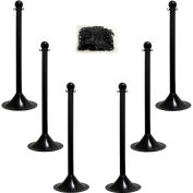 Plastic Stanchion Kit, 6 Stanchions, 50'L Chain, 2" Pole, 14" Base, 41" Height, Black