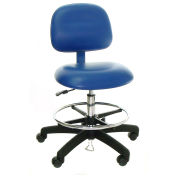 ESD-Safe Vinyl Stool with Drag Chain / Foot Ring, Blue