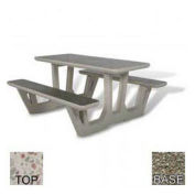 58" Rectangular Picnic Table, White Top, Gray Limestone Leg
