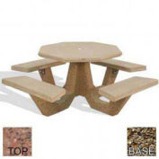 40" Concrete Octagon Picnic Table, Red Quartzite Top, Tan River Rock Leg