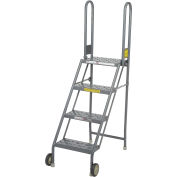 Tri Arc KDMF104166 4 Step Folding Rolling Ladder Stand - Perforated Tread