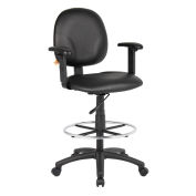 Drafting Stool with Adjustable Arms & Footring, Caressoft Vinyl, Black