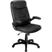 Ergonomic Executive Chair with Flip-Up Armrests, Leather Upholstery, Black