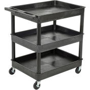 Luxor Tray Top Shelf 3 Shelf Plastic Utility Cart, 4" Casters, 32"L x 24"W x 37-1/2"H