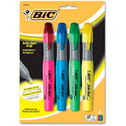 Bic Brite Liner Grip XL Highlighter with Rubber Grip, Chisel Tip, Assorted Ink, 4/Pack
