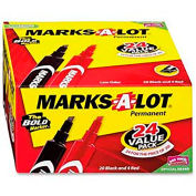 Avery Marks-A-Lot Permanent Marker, Chisel, Red/Black Ink, 24/Pack