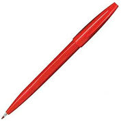 Pentel Sign Pen, Water-Based Ink, Fiber Tip, Fine, Red Barrel/Ink, Dozen