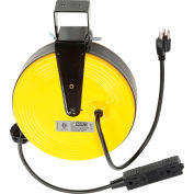Bayco Triple Tap Extension Cord, Retractable Reel, 30'L Cord, 16/3 GA, Yellow