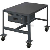 Durham Mfg. Mobile Machine Table W/ Drawer, Steel Square Edge, 36"W x 24"D x 18"H, Gray