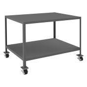 Durham Mfg. Mobile Machine Table W/ 2 Shelves, Steel Square Edge, 48"W x 36"D, Gray