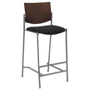 4-Legged Barstool, Silver Frame, Chocolate Wood Back, Alpine Green Fabric Seat