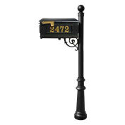 Lewiston Mailbox with Post, Fluted Base & Ball Finial, with Vinyl Numbers, Black