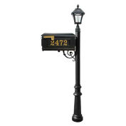 Mailbox w/Post Fluted Base & Solar Lamp, with Vinyl Numbers, Black