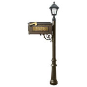 Mailbox w/Post Fluted Base & Solar Lamp, w/3 Address Plates, Bronze