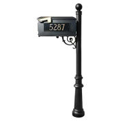 Lewiston Mailbox with Post, Fluted Base & Ball Finial, w/3 Address Plates, Black