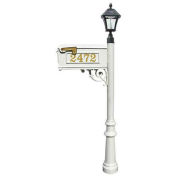 Mailbox w/Post Fluted Base & Solar Lamp, with Vinyl Numbers, White