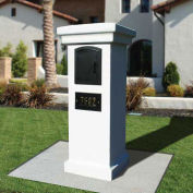 Manchester Stucco Locking Column Mailbox, Slate Gray w/Decorative Fleur De Lis Door