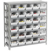 7 Shelf Steel Shelving with (30) 4"H Plastic Shelf Bins, Stone White, 36x18x39