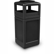 Commercial Zone Square Trash Container with Ashtray Lid, 42 Gallon, Black