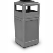 Commercial Zone Square Trash Container with Ashtray Lid, 42 Gallon, Gray