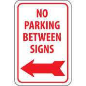 NMC Traffic Sign, No Parking Between Signs W/Left Arrow, 18" X 12", White/Red, TM31G