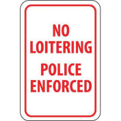 NMC Traffic Sign, No Loitering Police Enforced, 18" X 12", White/Red, TM63G