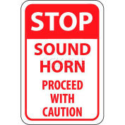 NMC Traffic Sign, Stop Sound Horn Proceed With Caution, 18" X 12", White/Red, TM70G