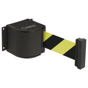 Wrinkle Black Wall Mount, 18'L Safety Black/Yellow Retractable Belt Barrier