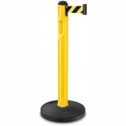 Tempest Stanchion, Yellow Plastic Post, 12'L Black/Yellow Belt, Recycled Rubber Base