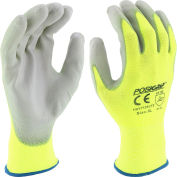 Touch Screen Gray PU Palm Coat, Hi Vis Yellow Nylon Shell Coated Gloves, Large - Pkg Qty 12