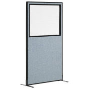 36-1/4"W x 72"H Freestanding Office Partition Panel with Partial Window, Blue