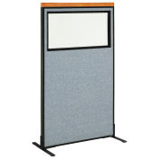 36-1/4"W x 61-1/2"H Deluxe Freestanding Office Partition Panel with Partial Window, Blue