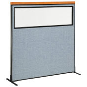 60-1/4"W x 61-1/2"H Deluxe Freestanding Office Partition Panel with Partial Window, Blue