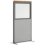 36-1/4"W x 73-1/2"H Deluxe Freestanding Office Partition Panel with Partial Window, Gray