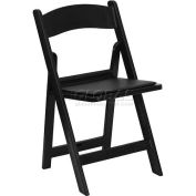 Resin Folding Chair W/Black Vinyl Padded Seat, Black Resin Frame