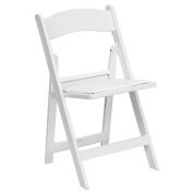 Folding Chair W/White Vinyl Padded Seat, White, Resin Frame