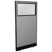 36-1/4"W x 64"H Office Partition Panel with Partial Window & Pass-Thru Cable, Gray
