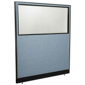 60-1/4"W x 64"H Office Partition Panel with Partial Window & Pass-Thru Cable, Blue