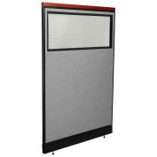 48-1/4"W x 77-1/2"H Deluxe Office Partition Panel with Partial Window & Pass-Thru Cable, Gray