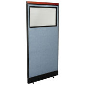 36-1/4"W x 77-1/2"H Deluxe Office Partition Panel with Partial Window & Pass-Thru Cable, Blue