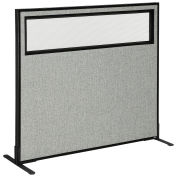 48-1/4"W x 42"H Freestanding Office Partition Panel with Partial Window, Gray