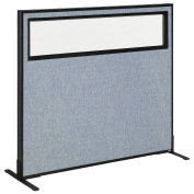 48-1/4"W x 42"H Freestanding Office Partition Panel with Partial Window, Blue