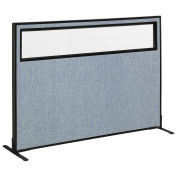 60-1/4"W x 42"H Freestanding Office Partition Panel with Partial Window, Blue