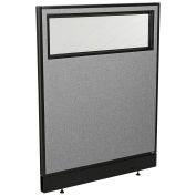 36-1/4"W x 46"H Office Partition Panel with Partial Window & Pass-Thru Cable, Gray